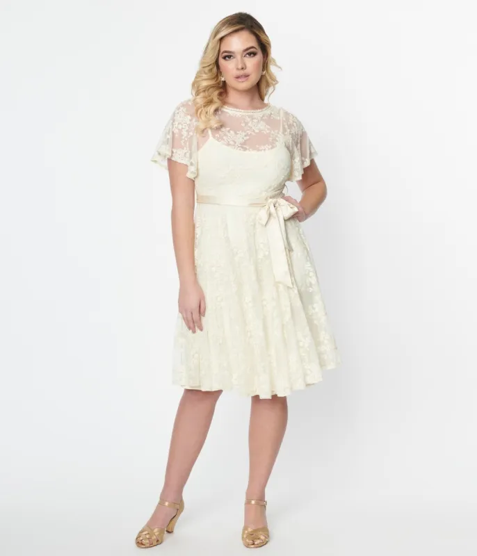 Unique Vintage 1930s Ivory Floral Lace Bridal Swing Dress sold by Unique Vintage