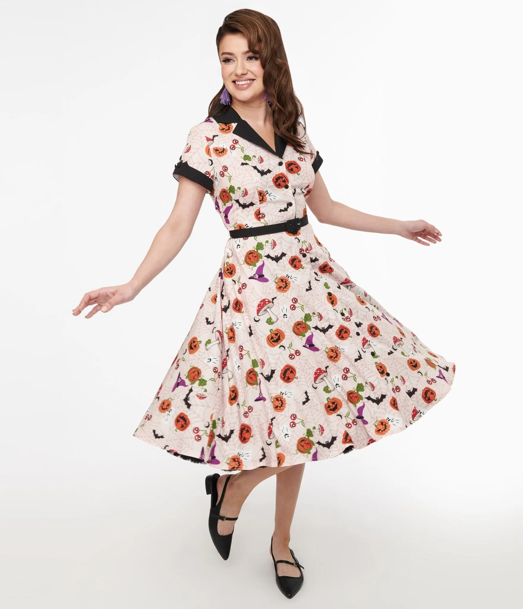 Unique Vintage 1950s Pink Halloween Print Alexis Swing Dress sold by Unique Vintage