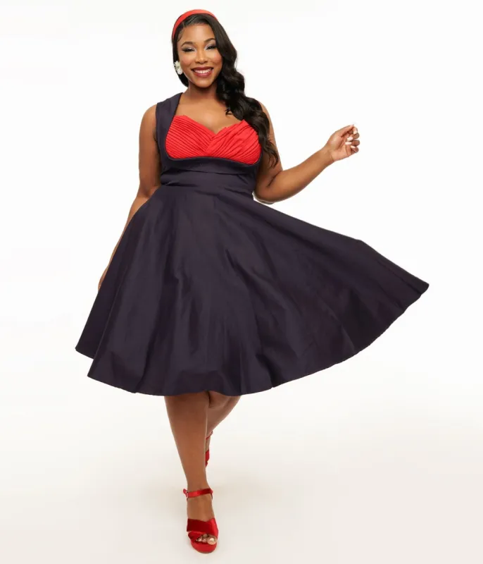 Dolly & Dotty 1950s Navy & Red Grace Swing Dress sold by Unique Vintage