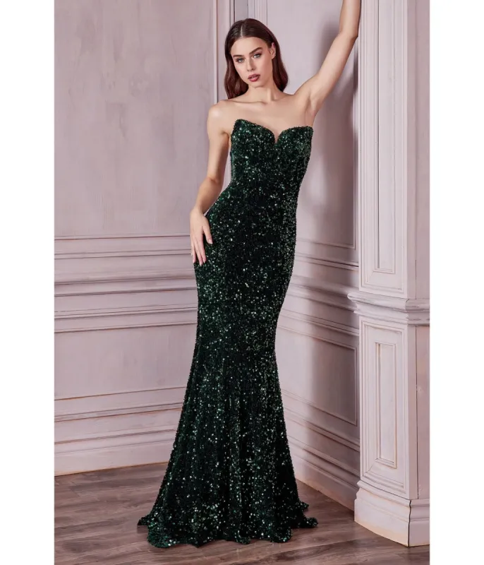 Cinderella Divine Show Stopping Emerald Strapless Sequin Bridesmaid Gown sold by Unique Vintage