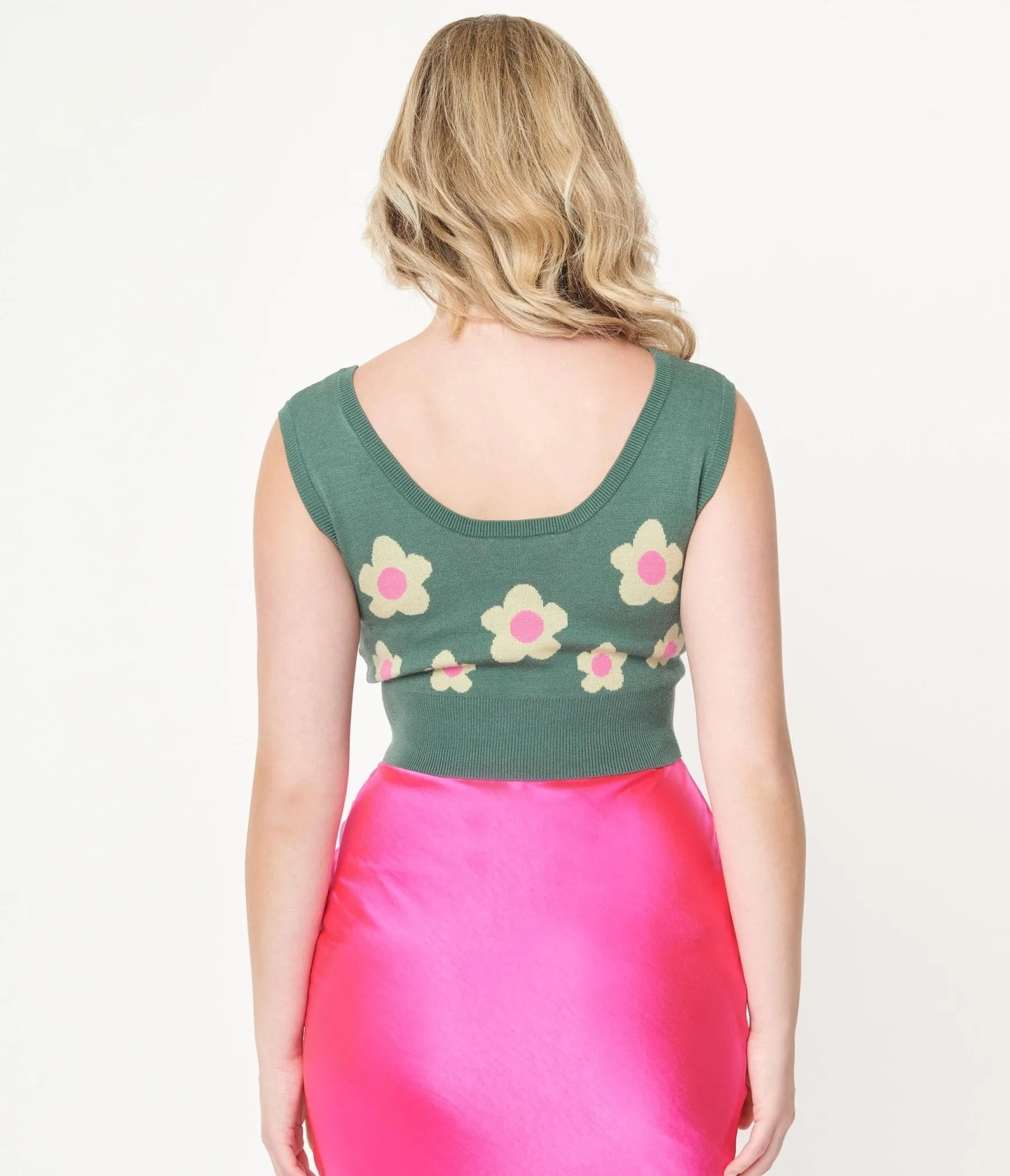Teal Green & Mint Daisy Crop Top Sweater sold by Unique Vintage product image thumbnail 2
