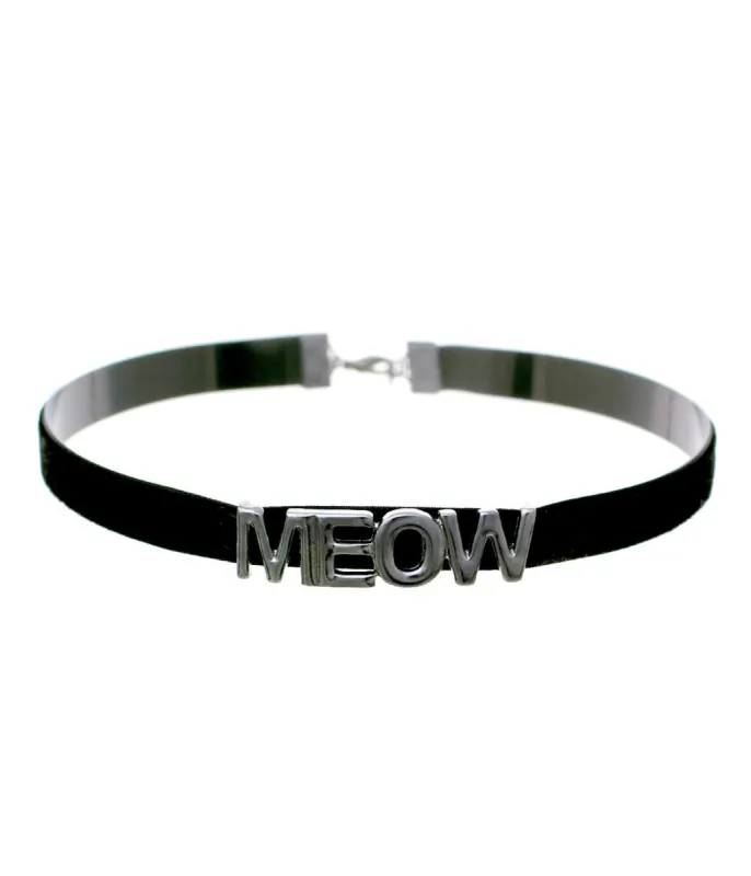 Silver & Black Meow Choker made by Unique Vintage