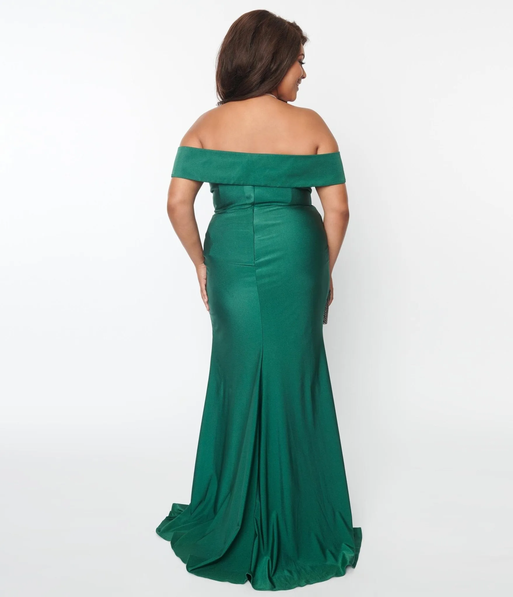 Plus Size Emerald Off the Shoulder Full Length Dress sold by Unique Vintage product image thumbnail 2