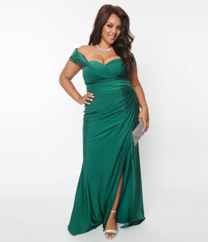 Plus Size Emerald Off the Shoulder Full Length Dress sold by Unique Vintage