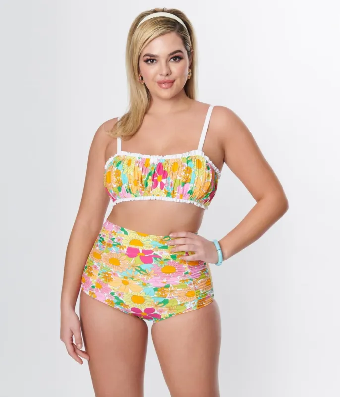 Unique Vintage Multicolor 1970s Floral Monroe Swim Bottom sold by Unique Vintage