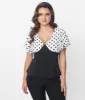 Unique Vintage 1930s Black & White Dot Flutter Sleeve Blouse sold by Unique Vintage