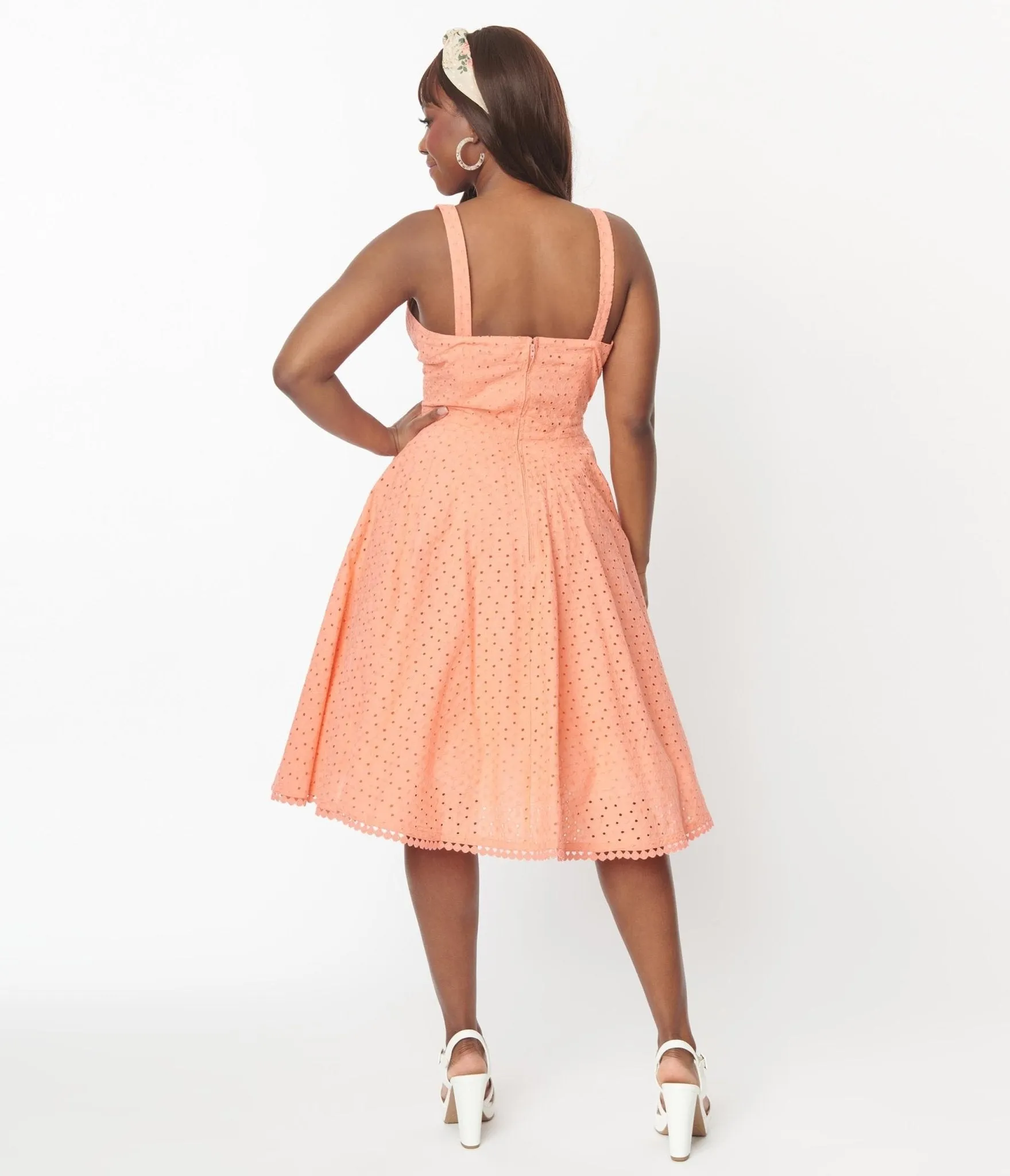 Vintage Style Coral Eyelet Valerie Swing Dress sold by Unique Vintage product image thumbnail 2