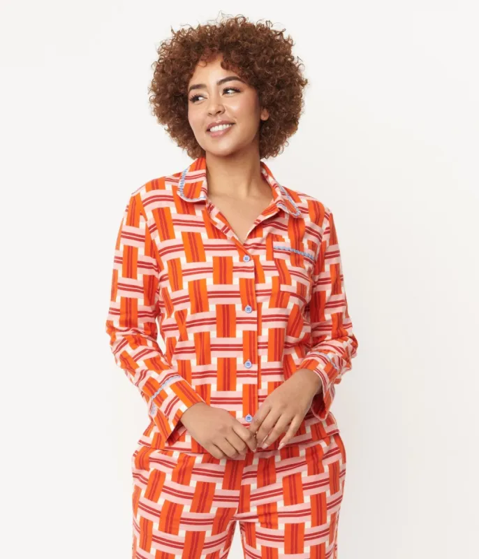 Orange & Red Basket Plaid Pajama Top made by ban.do