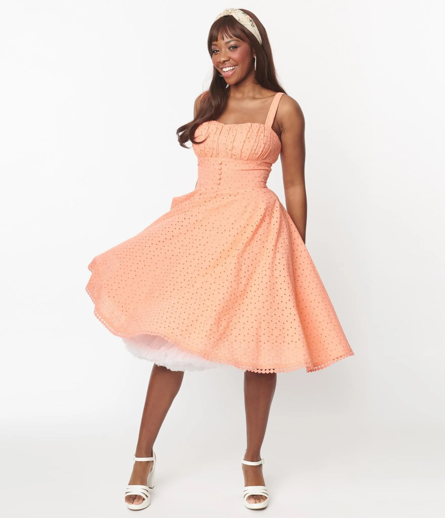 Vintage Style Coral Eyelet Valerie Swing Dress sold by Unique Vintage product image thumbnail 5