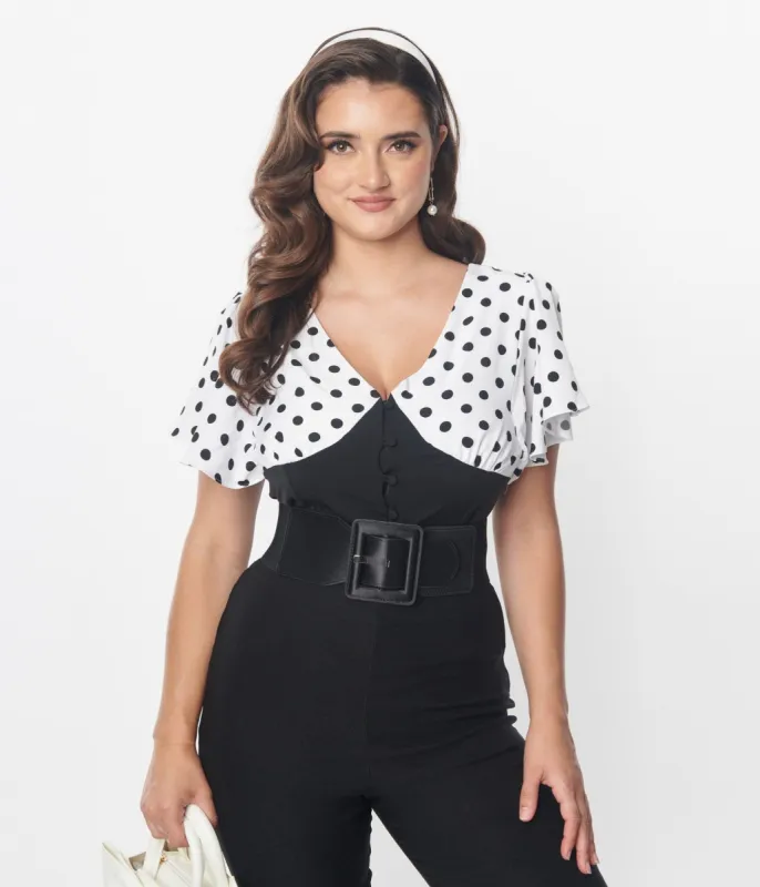 Unique Vintage 1930s Black & White Dot Flutter Sleeve Blouse sold by Unique Vintage