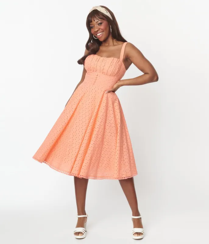 Vintage Style Coral Eyelet Valerie Swing Dress sold by Unique Vintage