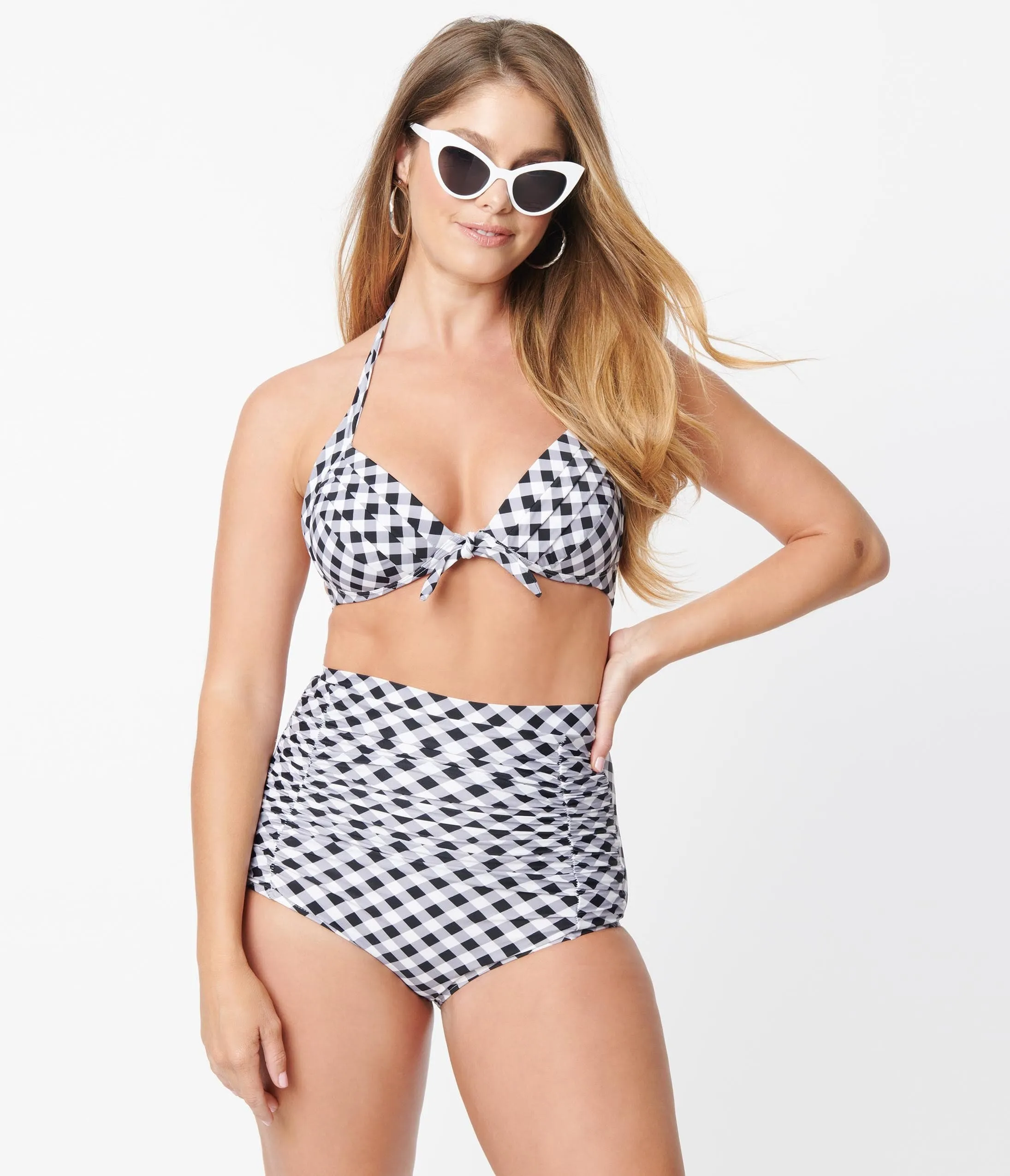 Unique Vintage Black & White Gingham Monroe High Waist Swim Bottom sold by Unique Vintage product image thumbnail 4