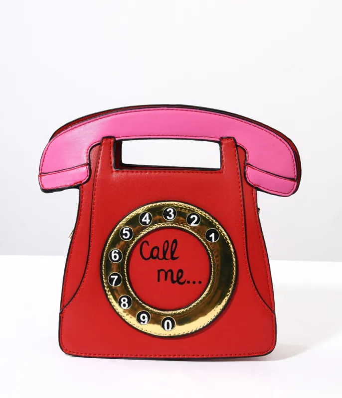 Red Call Me Retro Rotary Phone Handbag sold by Unique Vintage