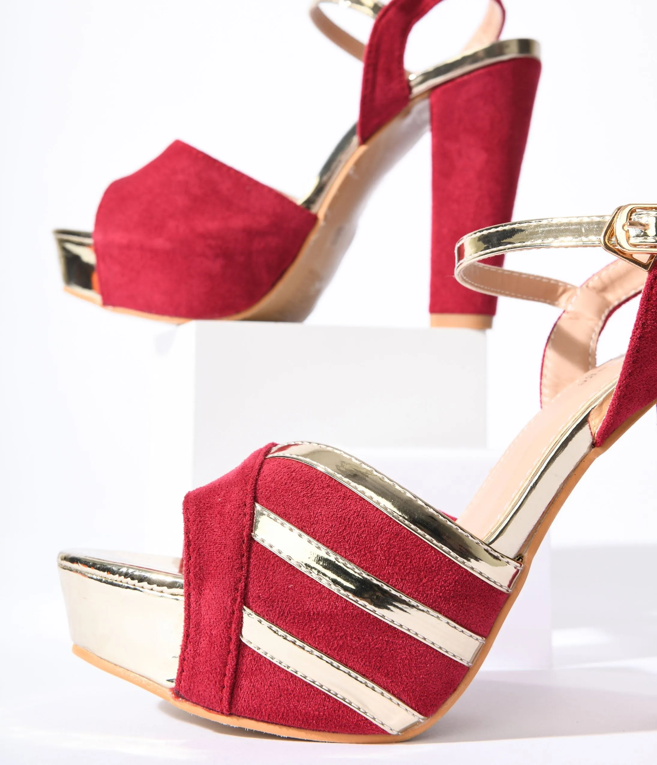 Unique Vintage Metallic Gold & Red Suede Platform Heels sold by Unique Vintage product image thumbnail 2