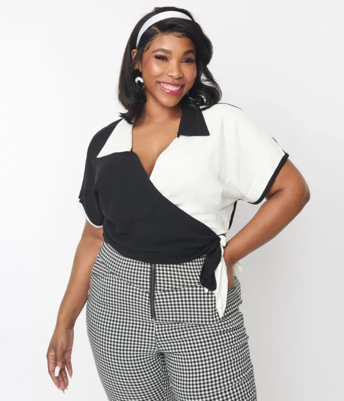 Black & White Colorblock Bowler Wrap Top sold by Unique Vintage