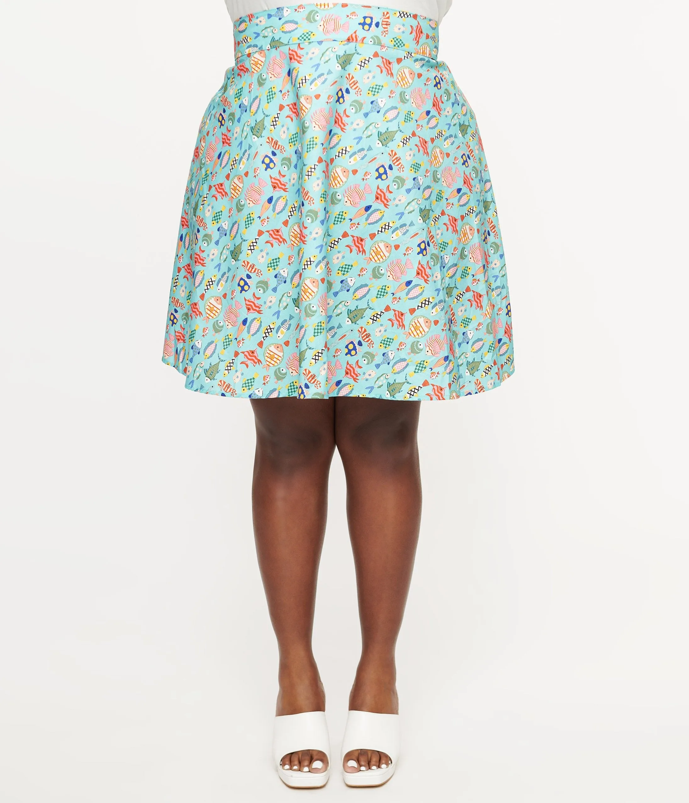 Retrolicious Plus Size 1950s Blue & Multicolor Fish Print Cotton Skater Skirt sold by Unique Vintage product image thumbnail 2