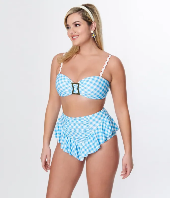 Unique Vintage Blue Gingham Ruffle High Waist Swim Bottom sold by Unique Vintage