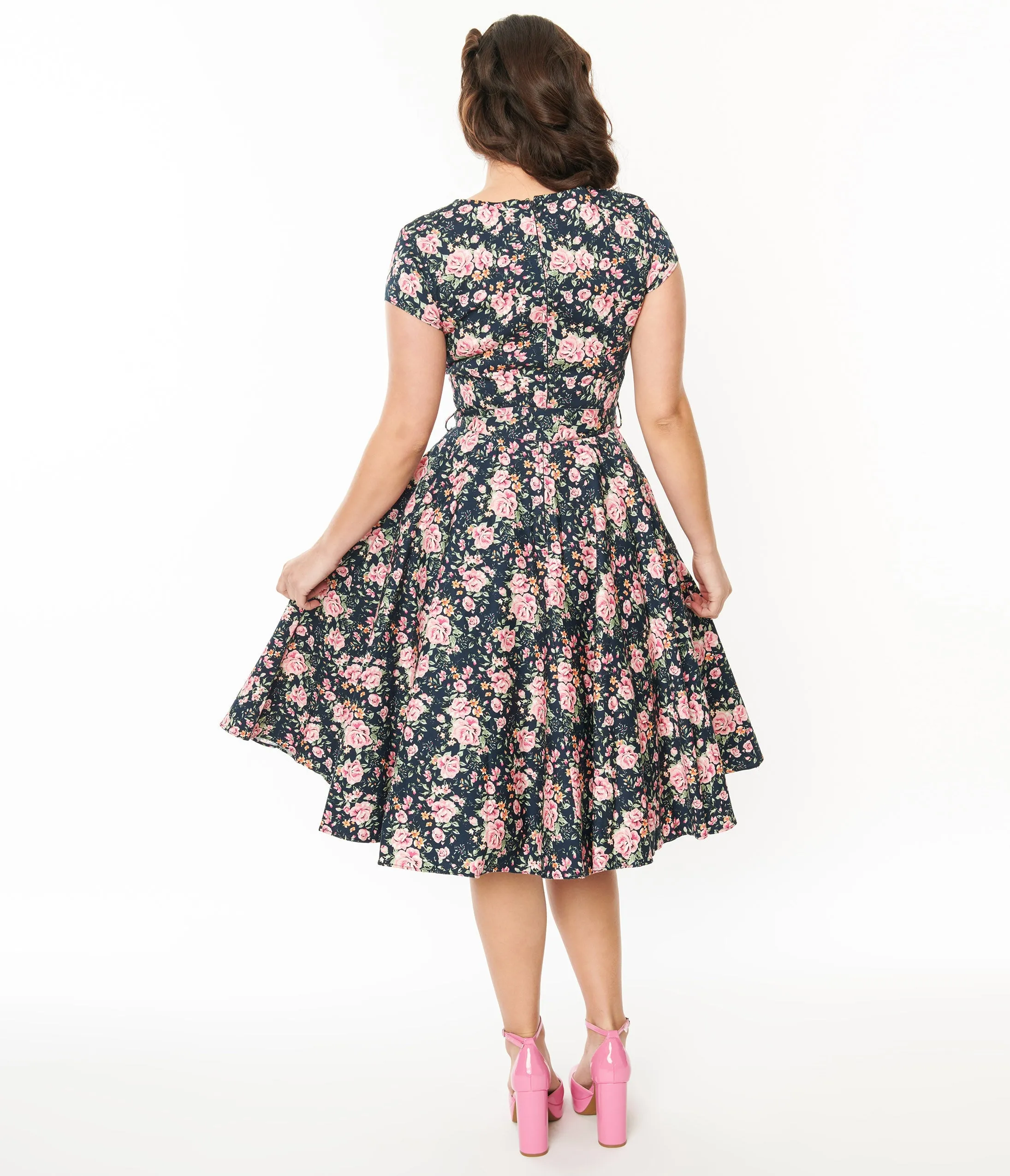 Black & Pink Floral Cleo Swing Dress sold by Unique Vintage product image thumbnail 3
