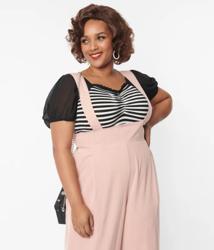 Unique Vintage Plus Size 1940s Black & White Striped Short Sleeve Bodysuit sold by Unique Vintage