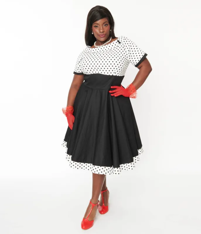 Dolly & Dotty White & Black Polka Dot Retro Swing Dress sold by Unique Vintage