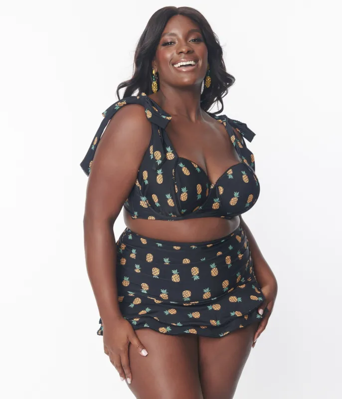 Unique Vintage Plus Size Black & Pineapple Print Alice Swim Skirt made by Unique Vintage