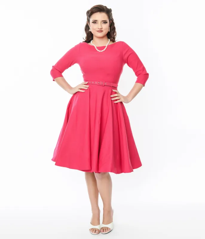 Unique Vintage Hot Pink Devon Swing Dress sold by Unique Vintage