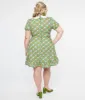 Smak Parlour Plus Size 1960s Green Floral Smocked Fit & Flare Dress sold by Unique Vintage