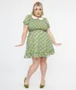 Smak Parlour Plus Size 1960s Green Floral Smocked Fit & Flare Dress sold by Unique Vintage
