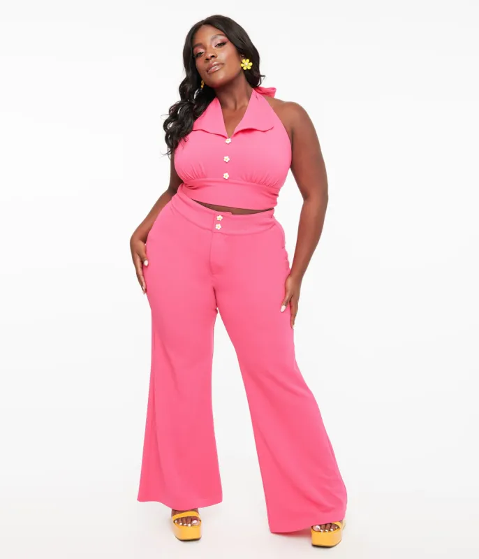 Smak Parlour Plus Size 1960s Hot Pink High Waist Flare Pants sold by Unique Vintage
