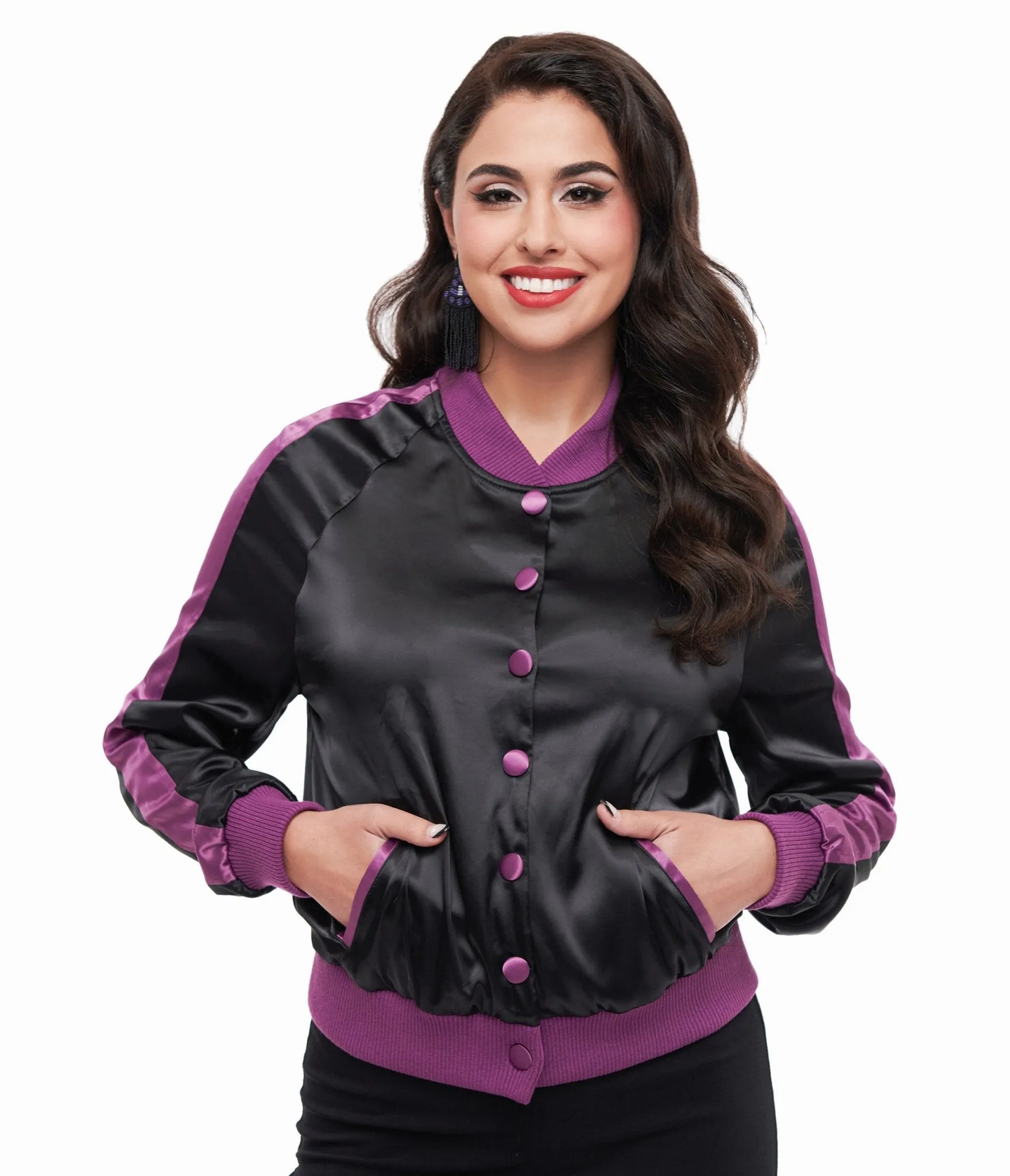 Disney Hocus Pocus Collection by Unique Vintage Purple & Black Hocus Pocus Spell Bomber Jacket sold by Unique Vintage