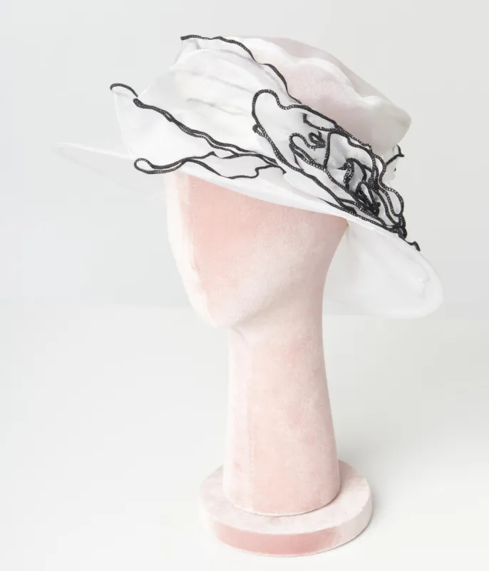Ivory & Black Floral Hat sold by Unique Vintage