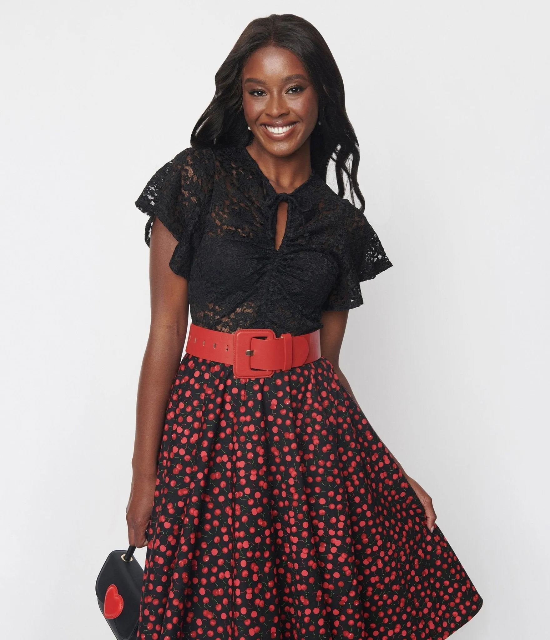 Black Floral Lace Knit Top sold by Unique Vintage