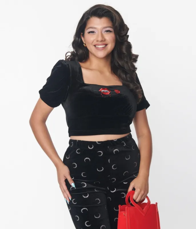 Hell Bunny Black Velvet Vampire Kiss Crop Top made by Unique Vintage