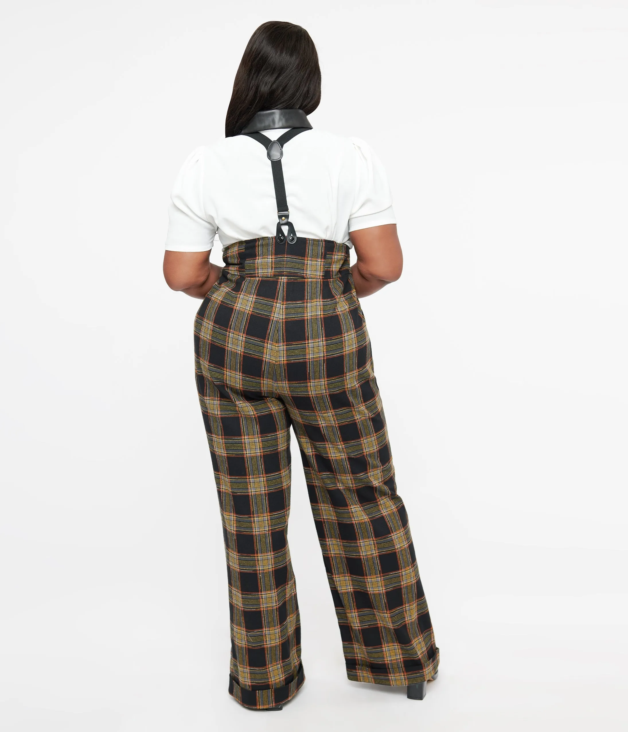 Unique Vintage Plus Size 1930s Black & Orange Plaid Thelma Suspender Pants sold by Unique Vintage product image thumbnail 2