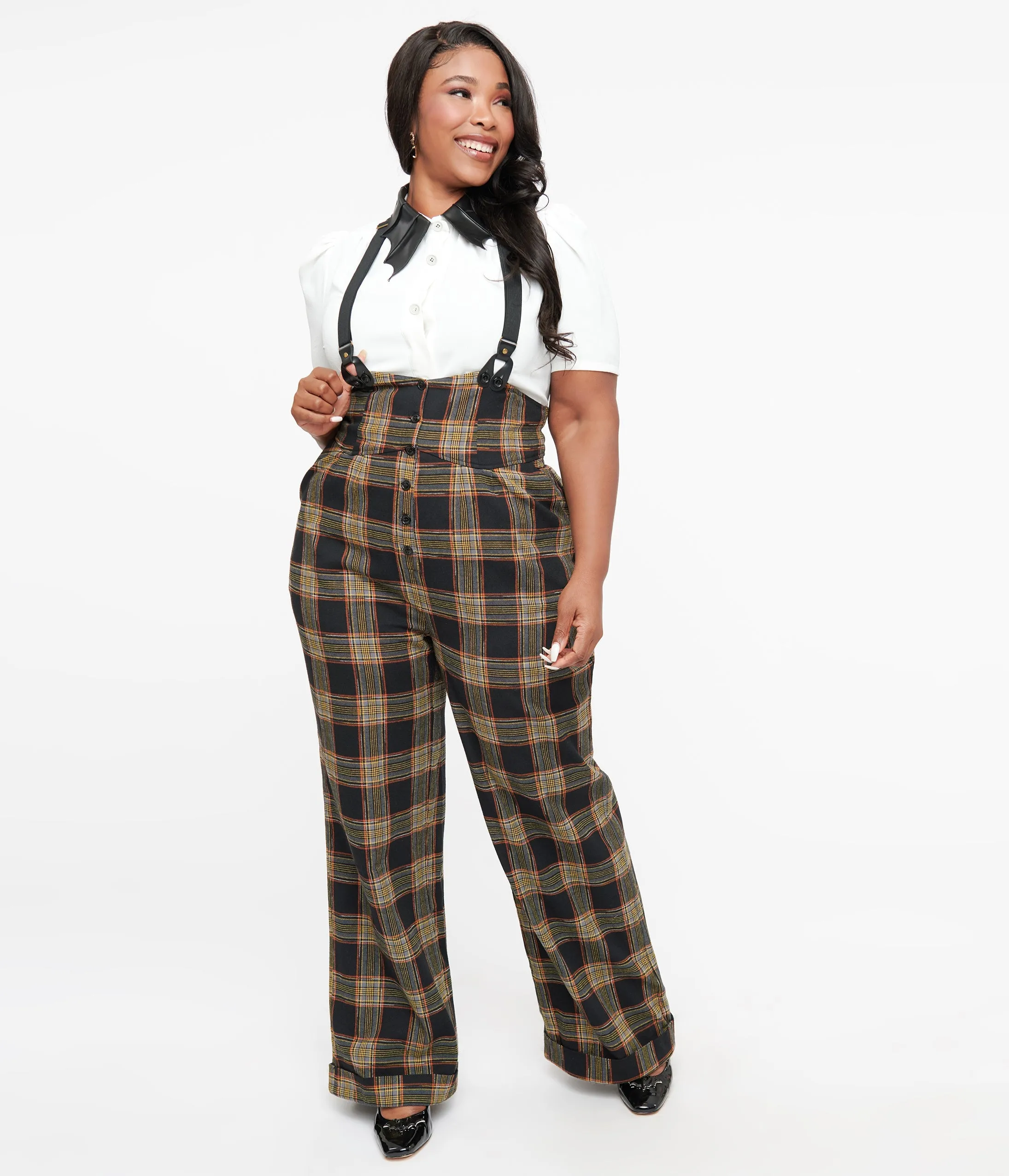 Unique Vintage Plus Size 1930s Black & Orange Plaid Thelma Suspender Pants sold by Unique Vintage product image thumbnail 3