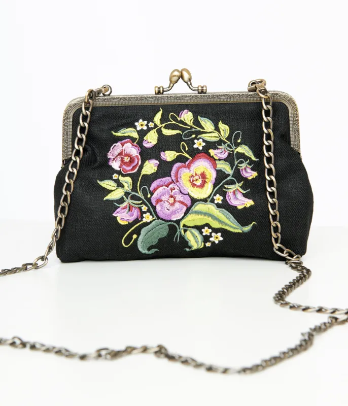 1950s Black & Purple Pansy Handbag sold by Unique Vintage