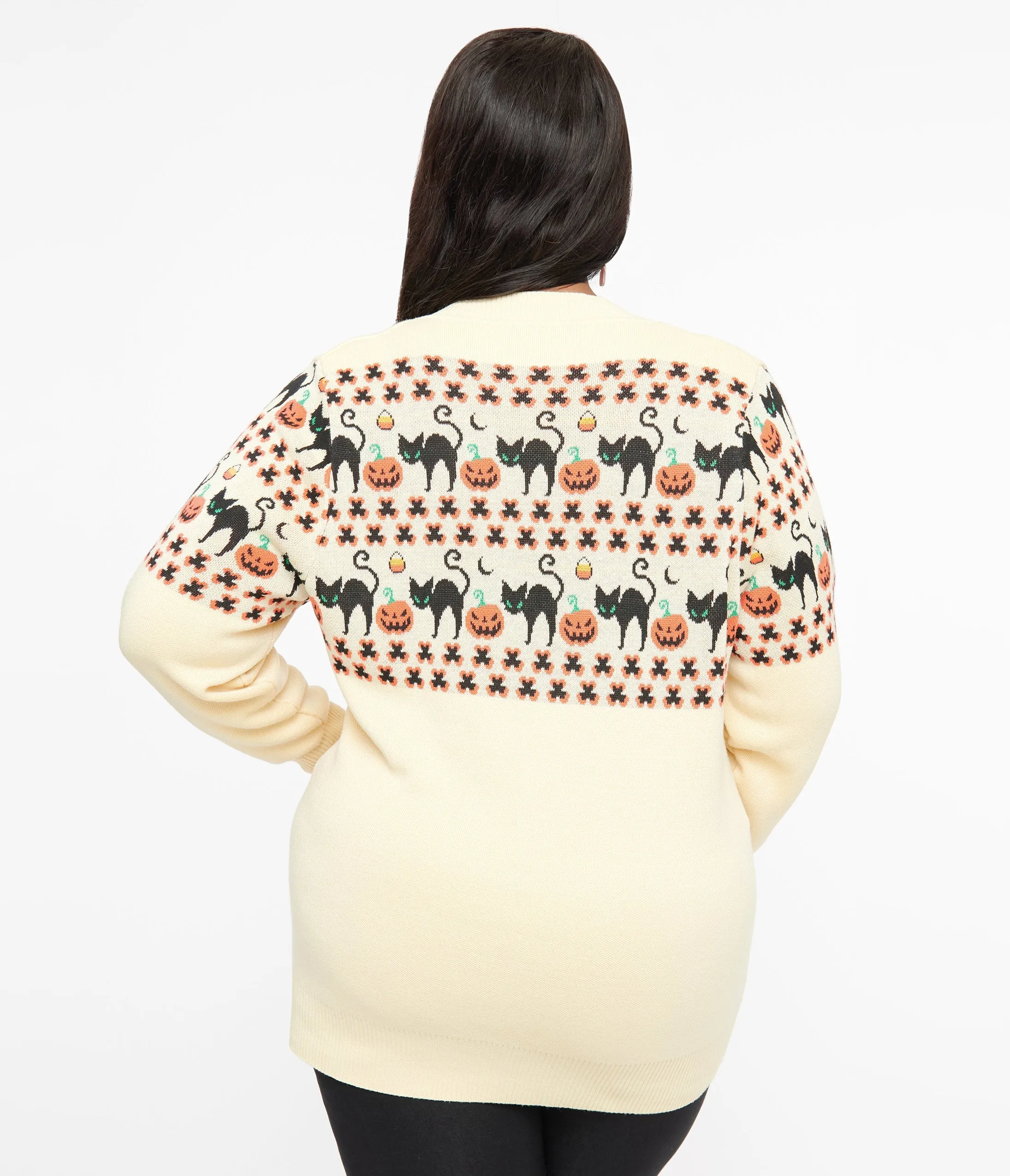 Unique Vintage Plus Size 1960s Ivory & Orange Halloween Print Cardigan sold by Unique Vintage product image thumbnail 2
