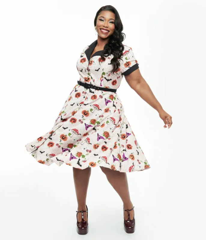 Unique Vintage Plus Size 1950s Pink Halloween Print Alexis Swing Dress sold by Unique Vintage