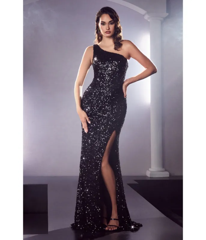Cinderella Divine  Glamorous Black One Shoulder Sequin Bridesmaid Gown sold by Unique Vintage