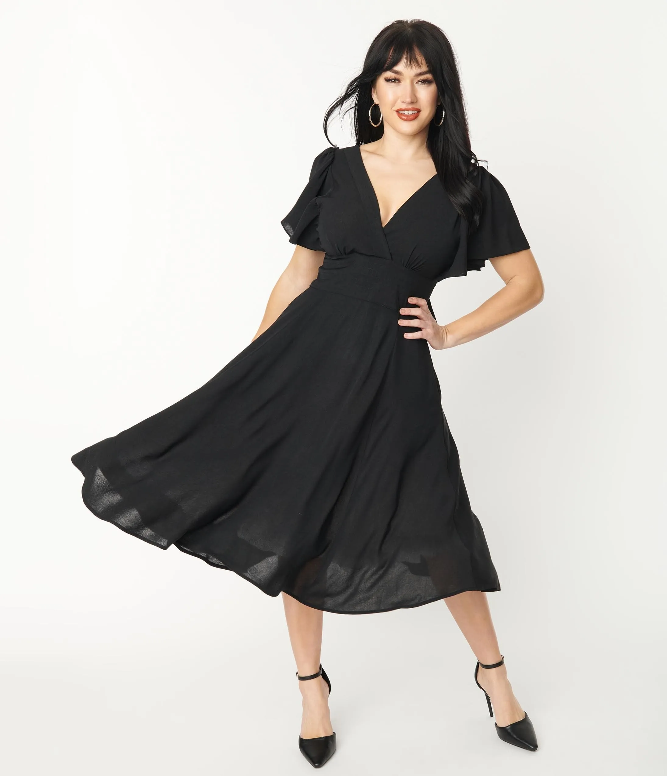 Unique Vintage 1940s Black Texture Swing Dress sold by Unique Vintage product image thumbnail 4