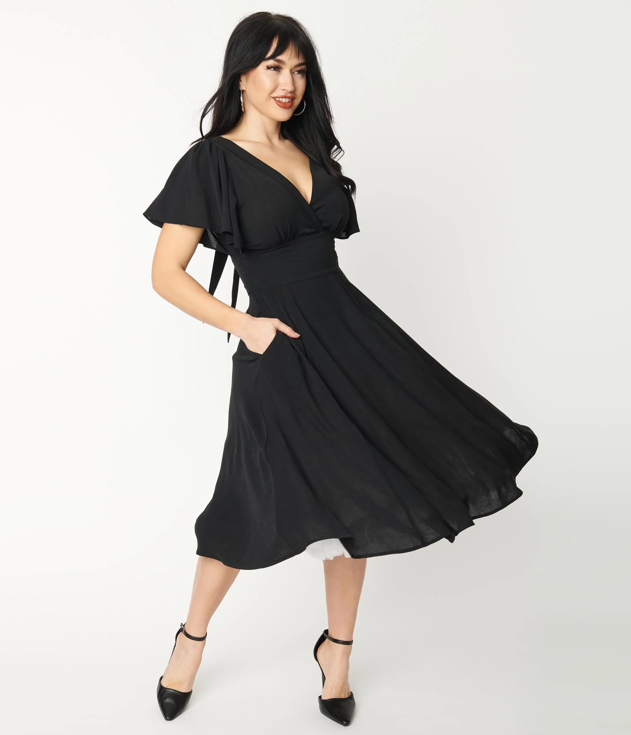 Unique Vintage 1940s Black Texture Swing Dress sold by Unique Vintage