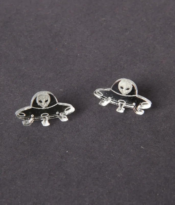 Silver UFO Stud Earrings sold by Unique Vintage