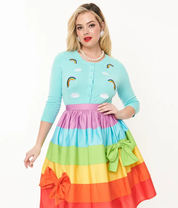 Unique Vintage Sky Blue & Rainbow Embroidered Bookworm Cardigan sold by Unique Vintage