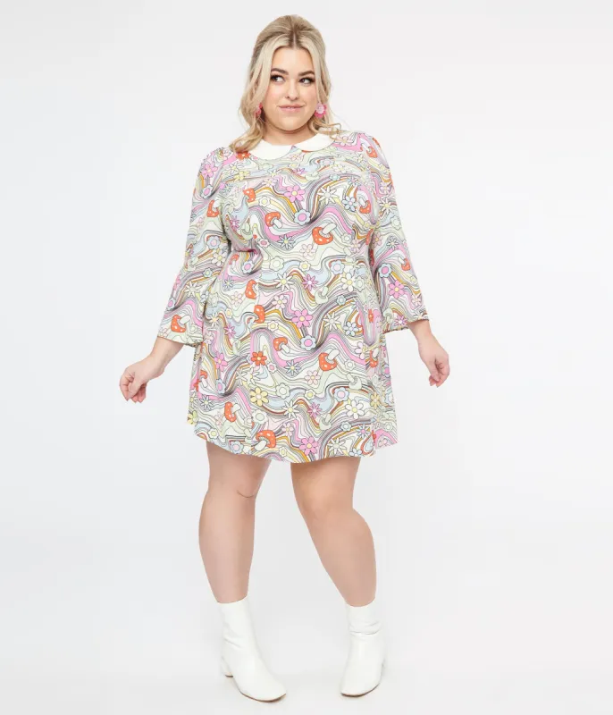 Hell Bunny Plus Size 1960s Pastel Rainbow Hazy Daze Floral Shift Dress sold by Unique Vintage