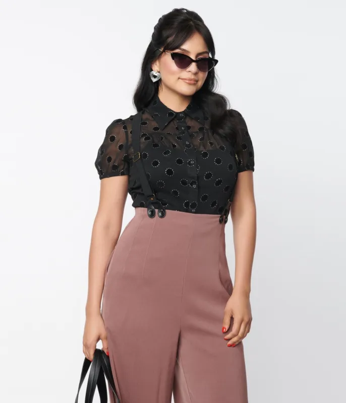 Unique Vintage 1940s Black Flocked Sparkle Dot Caroline Blouse sold by Unique Vintage