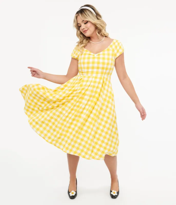 Dolly & Dotty 1950s Yellow Gingham Cotton Swing Dress sold by Unique Vintage