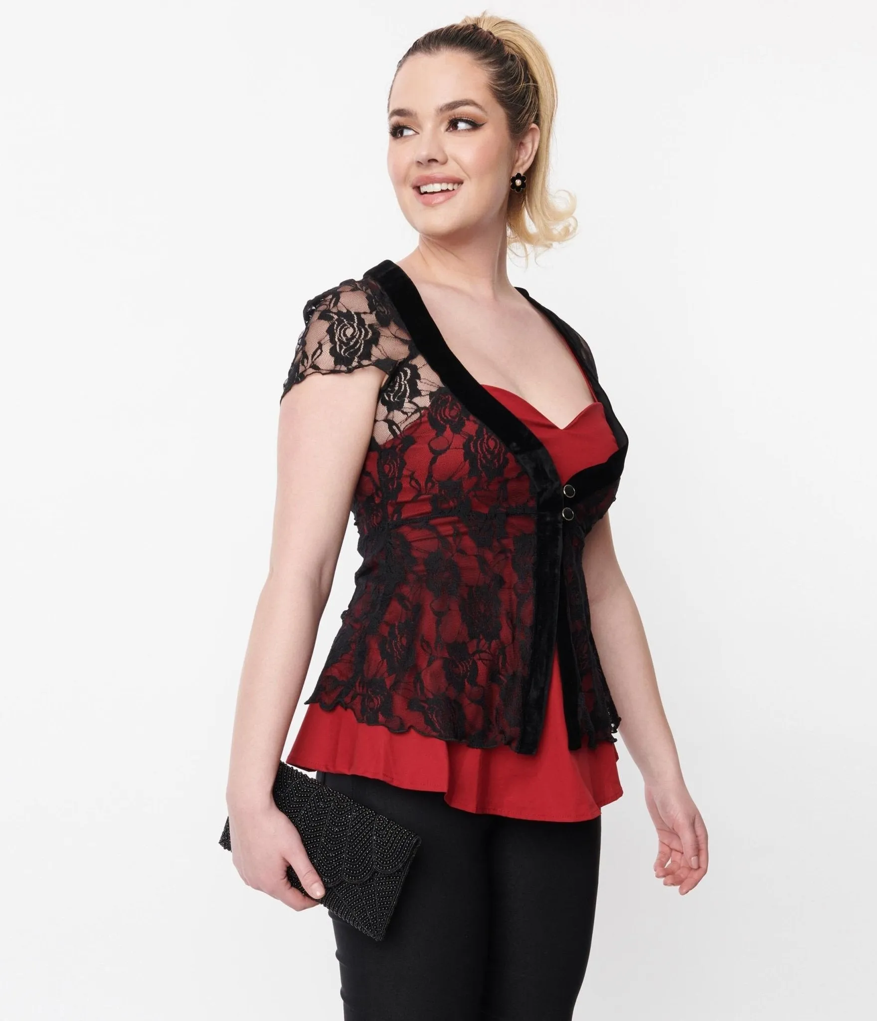 Black & Red Rose Lace Top sold by Unique Vintage product image thumbnail 5
