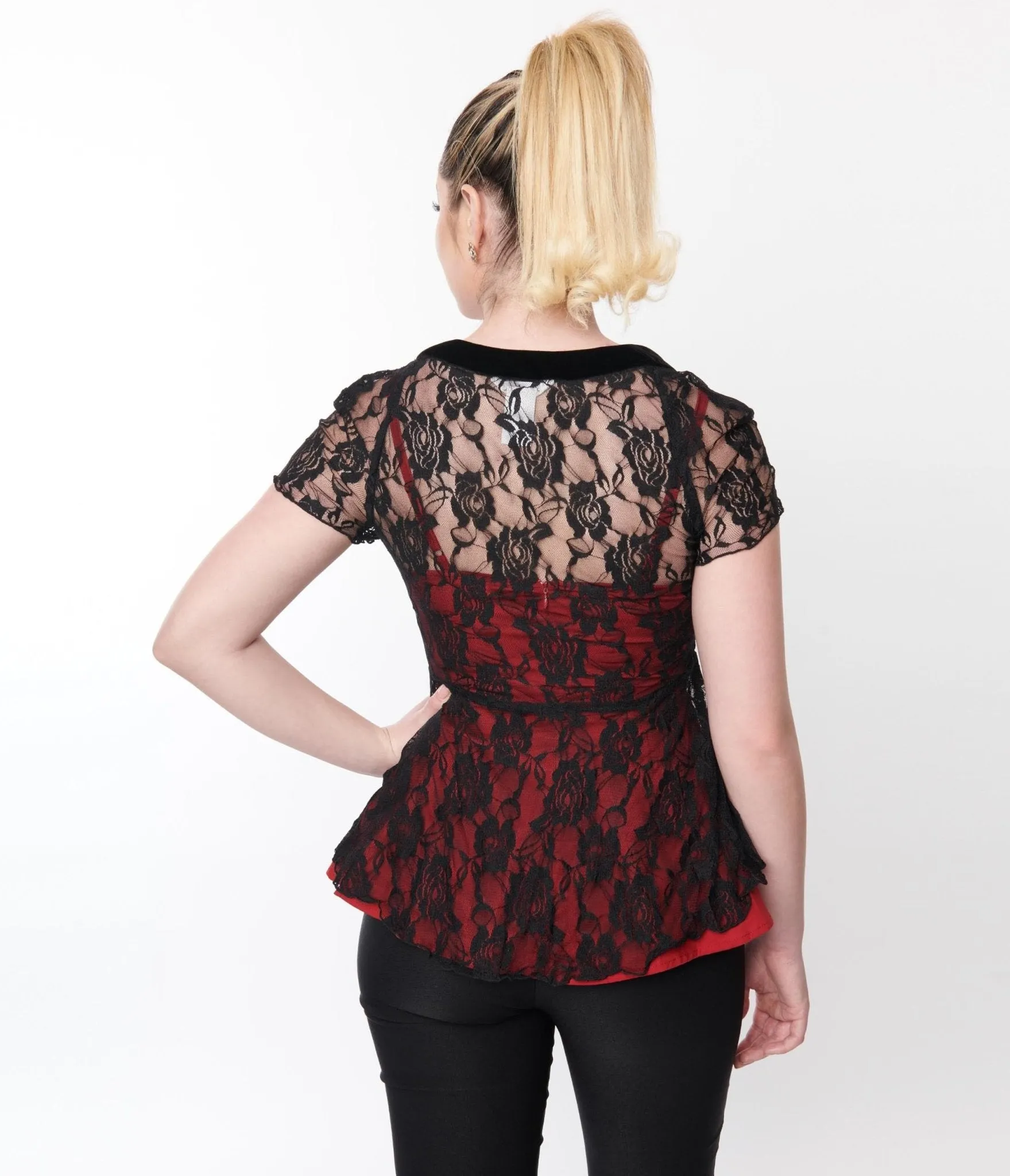 Black & Red Rose Lace Top sold by Unique Vintage product image thumbnail 2