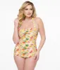 Esther Williams 1950s Light Pink & Fruit Print One Piece Swimsuit sold by Unique Vintage