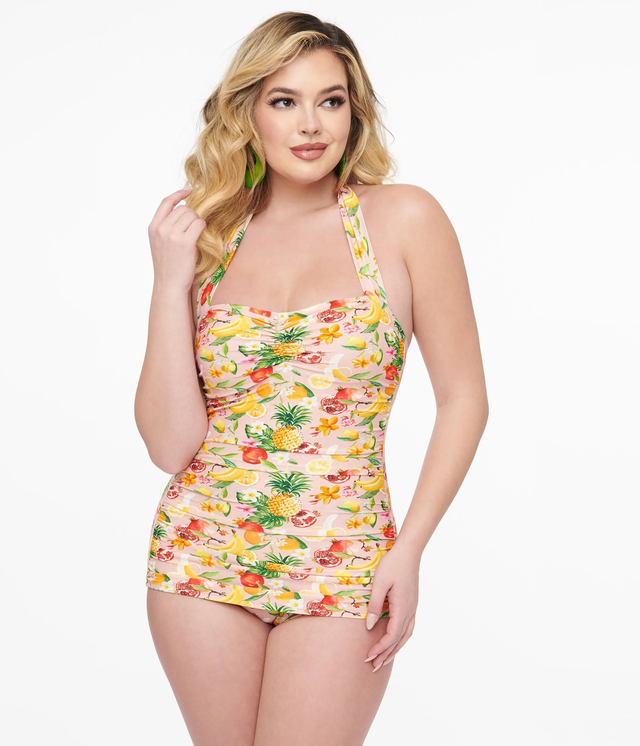 Esther Williams 1950s Light Pink & Fruit Print One Piece Swimsuit sold by Unique Vintage product image thumbnail 3